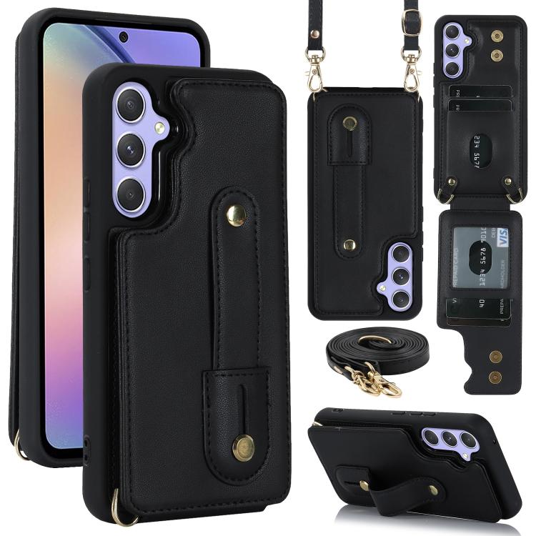 For Samsung Galaxy S26 5G Wristband Vertical Flip Wallet Back Cover Phone Case with Long Lanyard(Black)
