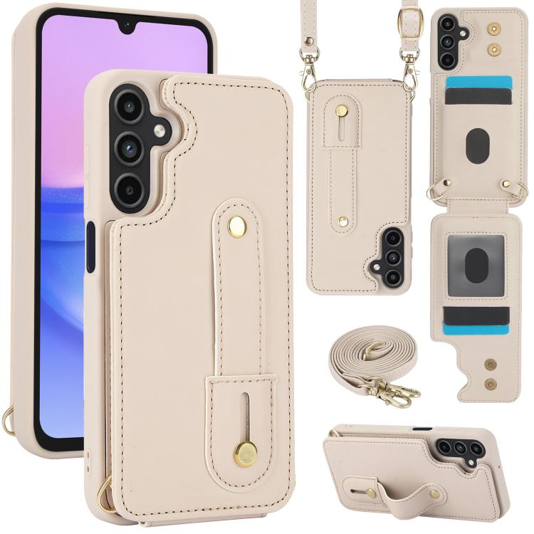 For Samsung Galaxy S26 5G Wristband Vertical Flip Wallet Back Cover Phone Case with Long Lanyard(White)