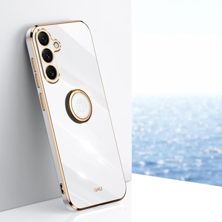 For Samsung Galaxy S26 5G XINLI Straight Edge 6D Electroplate TPU Phone Case with Ring Holder(White)