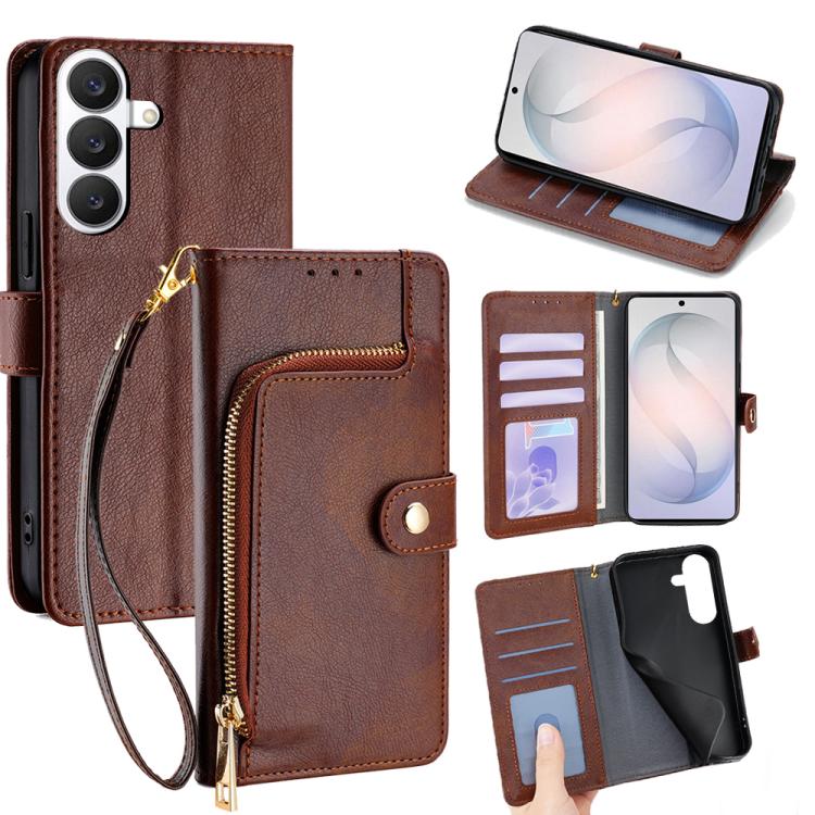 For Samsung Galaxy S26 5G Zipper Bag Leather Phone Case(Brown)