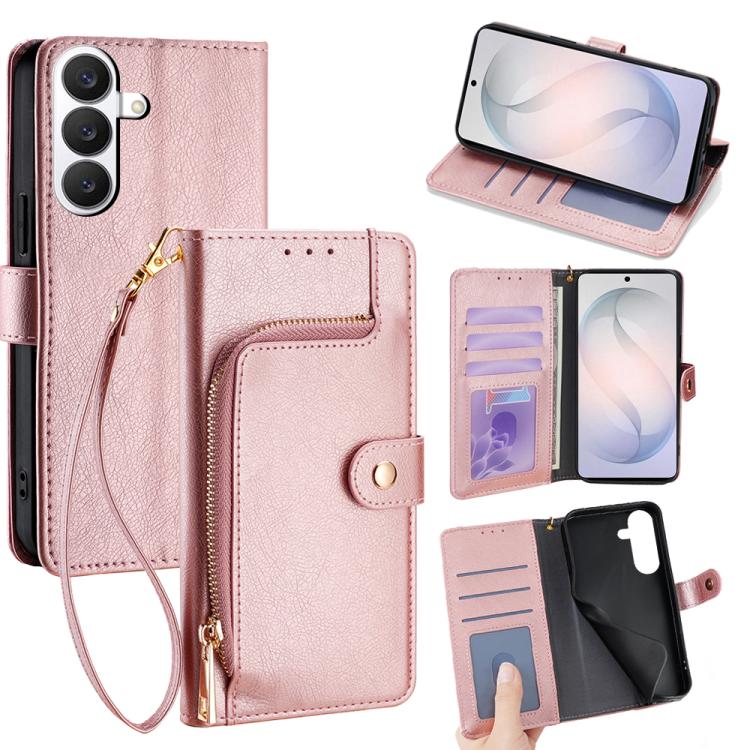 For Samsung Galaxy S26 5G Zipper Bag Leather Phone Case(Rose Gold)