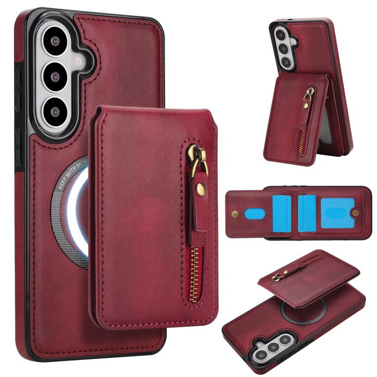 For Samsung Galaxy S26 5G Zipper Wallet Split MagSafe Leather Back Phone Case(Red)
