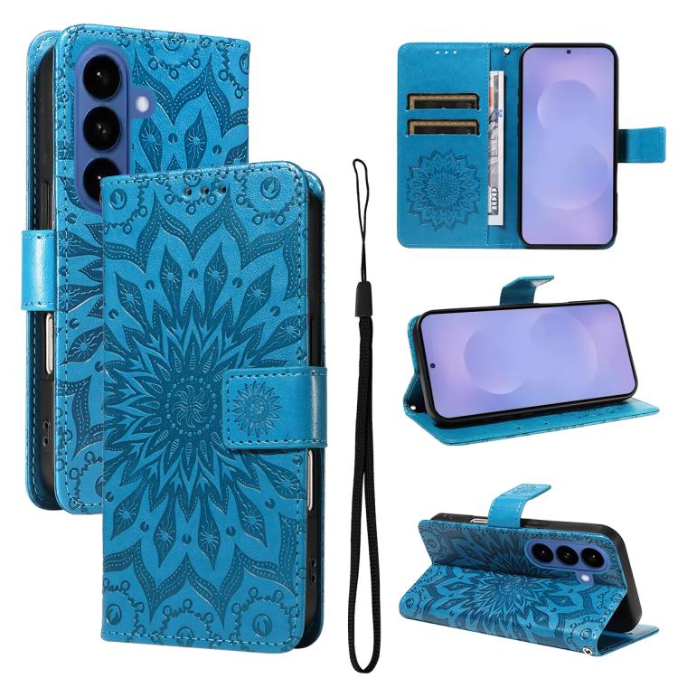 For Samsung Galaxy S26 5GB Embossed Sunflower Pattern Flip Leather Phone Case(Blue)