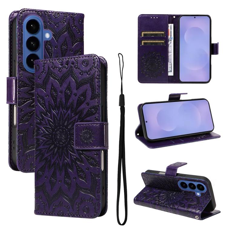 For Samsung Galaxy S26 5GB Embossed Sunflower Pattern Flip Leather Phone Case(Purple)