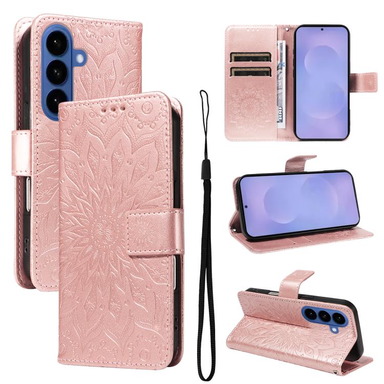 For Samsung Galaxy S26 5GB Embossed Sunflower Pattern Flip Leather Phone Case(Rose Gold)