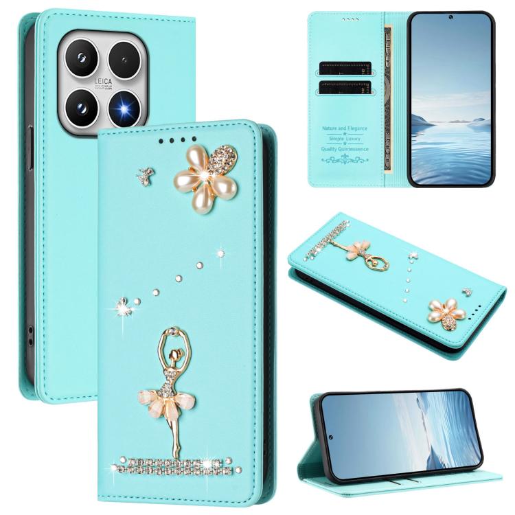 For Xiaomi 17 5G Ballet Girl Diamond Studded RFID Vegan Leather Phone Case(Mint Green)