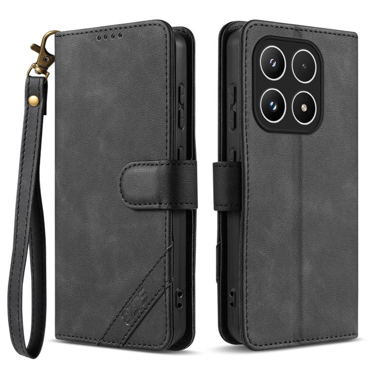For Xiaomi 17 AZNS A2 Series Tri-Card Wallet RFID Vegan Leather Phone Case with Strap(Black)