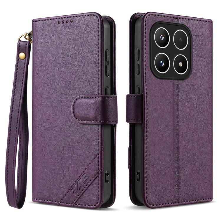 For Xiaomi 17 AZNS A2 Series Tri-Card Wallet RFID Vegan Leather Phone Case with Strap(Purple)