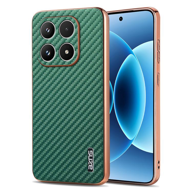 For Xiaomi 17 AZNS Electroplated Edge Carbon Fiber Texture Phone Case(Green)