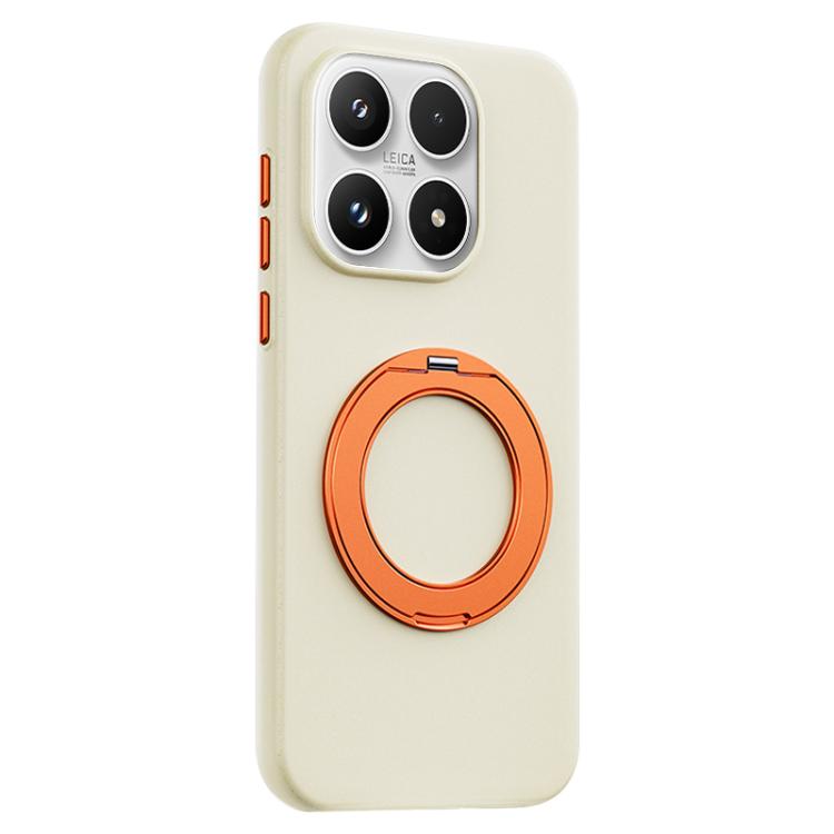 For Xiaomi 17 Boundless Series Rock Sand Magnetic Phone Case with 360 Degree Rotating Alloy Stand(Beige)