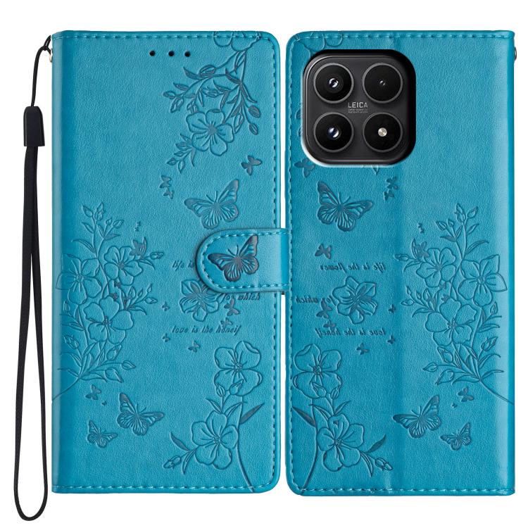 For Xiaomi 17 Butterflies and Flowers Leather Phone Case(Blue)