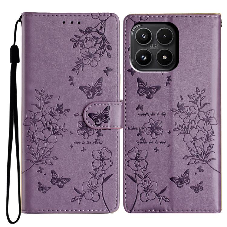 For Xiaomi 17 Butterflies and Flowers Leather Phone Case(Purple)