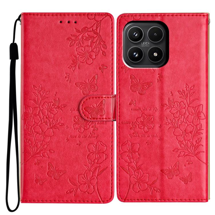 For Xiaomi 17 Butterflies and Flowers Leather Phone Case(Red)