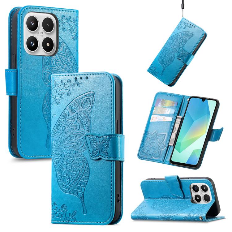 For Xiaomi 17 Butterfly Love Flower Embossed Leather Phone Case(Blue)
