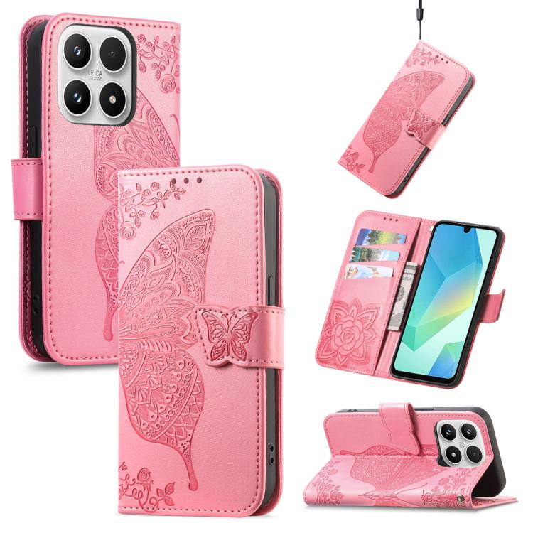 For Xiaomi 17 Butterfly Love Flower Embossed Leather Phone Case(Pink)
