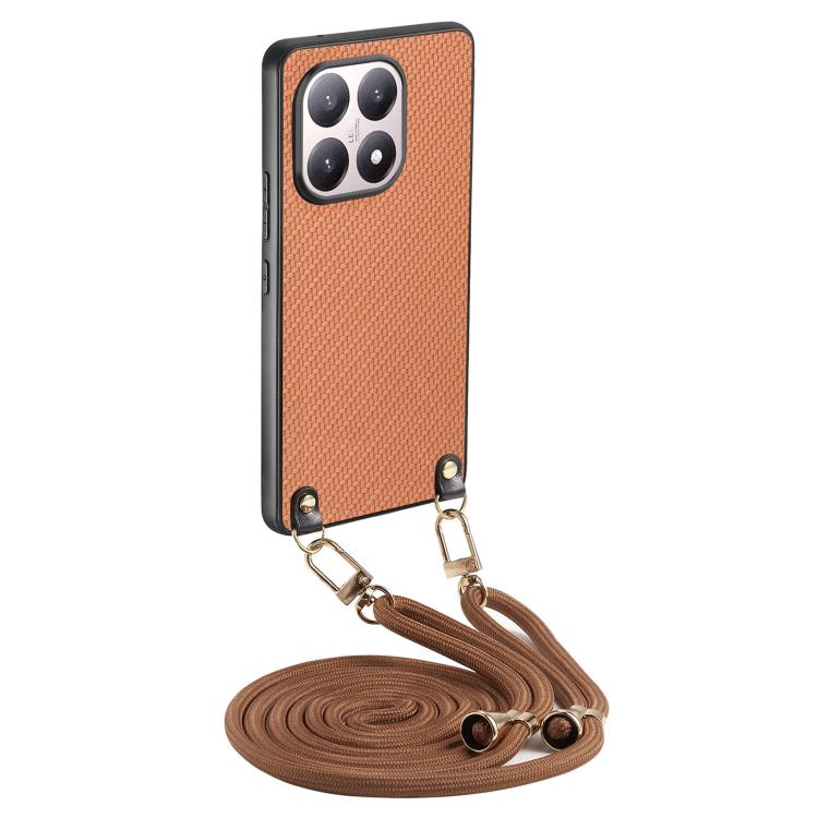 For Xiaomi 17 Carbon Fiber Texture Leather Back Cover Phone Case with Crossbody Strap(Brown)