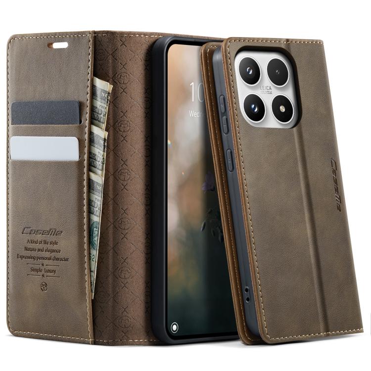 For Xiaomi 17 CaseMe 033 Calf Leather Lining Microfibre RFID Blocking Phone Case(Coffee)