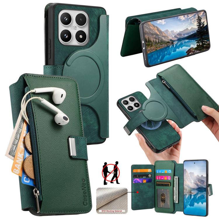 For Xiaomi 17 CaseNeo MagSafe RFID Anti-theft Zipper Wallet Retro Leather Phone Case(Green)