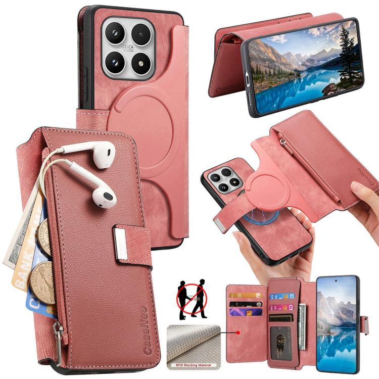 For Xiaomi 17 CaseNeo MagSafe RFID Anti-theft Zipper Wallet Retro Leather Phone Case(Pink)