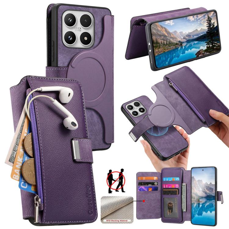 For Xiaomi 17 CaseNeo MagSafe RFID Anti-theft Zipper Wallet Retro Leather Phone Case(Purple)