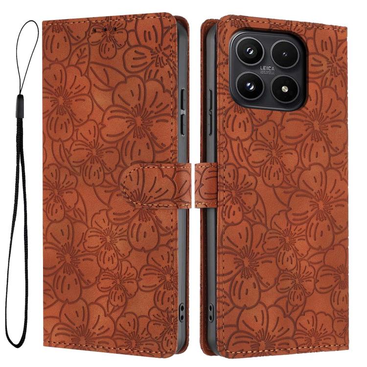 For Xiaomi 17 Cherry Blossoms Embossed Leather Phone Case(Brown)