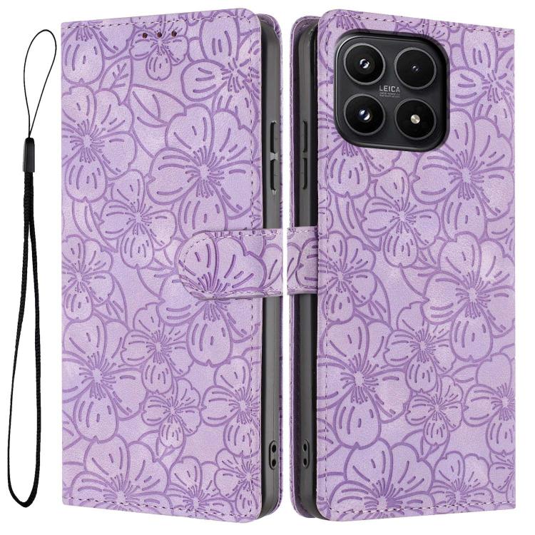 For Xiaomi 17 Cherry Blossoms Embossed Leather Phone Case(Purple)