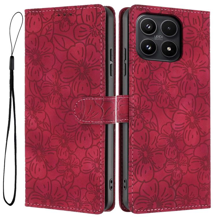For Xiaomi 17 Cherry Blossoms Embossed Leather Phone Case(Red)