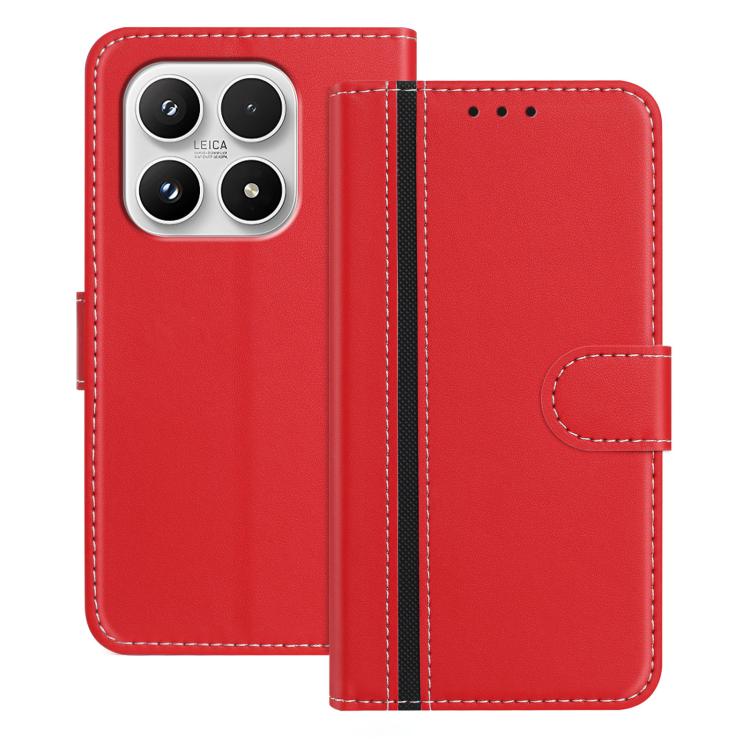 For Xiaomi 17 Color Block Card Slots Vegan Leather Phone Case(Red)