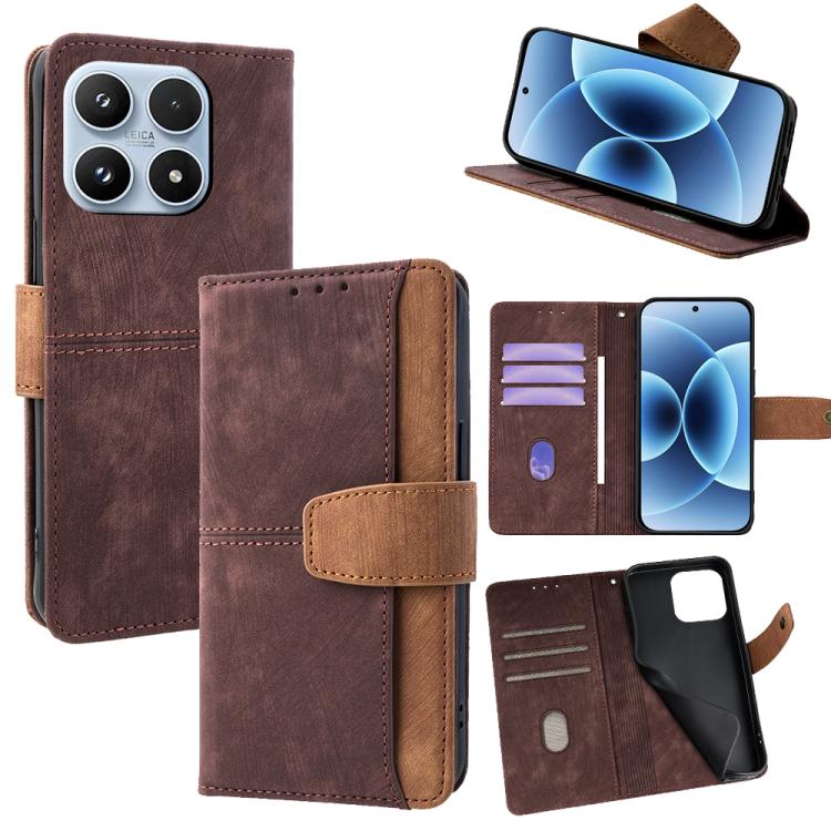For Xiaomi 17 Color Stitching Skin Feel Leather RFID Blocking Phone Case(Brown)