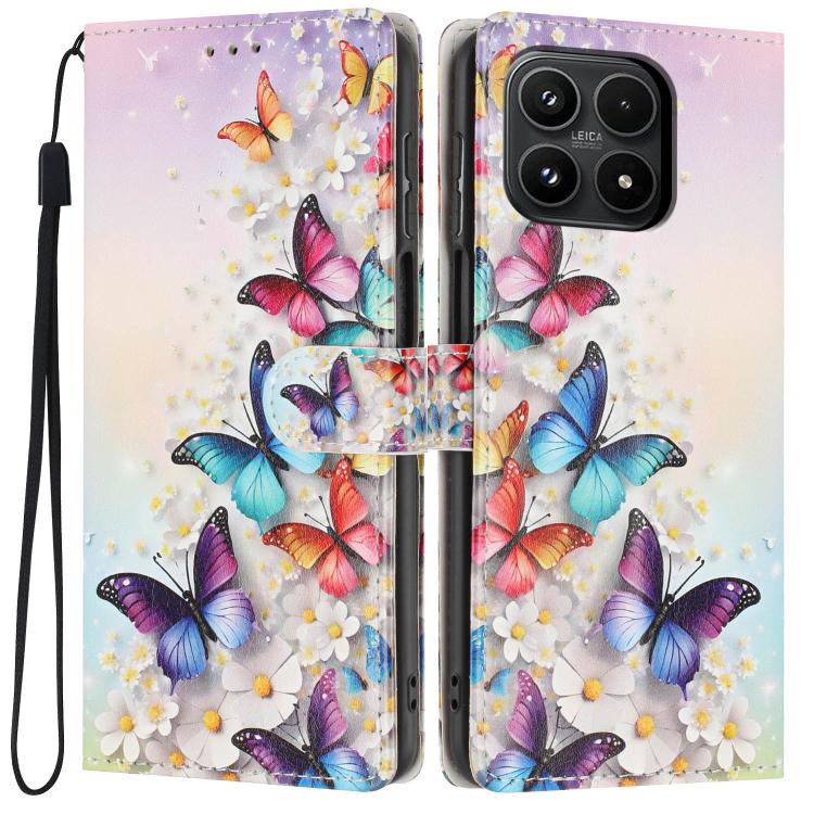 For Xiaomi 17 Colorful Painting Vegan Leather Phone Case with Lanyard(Colorful Butterflies)