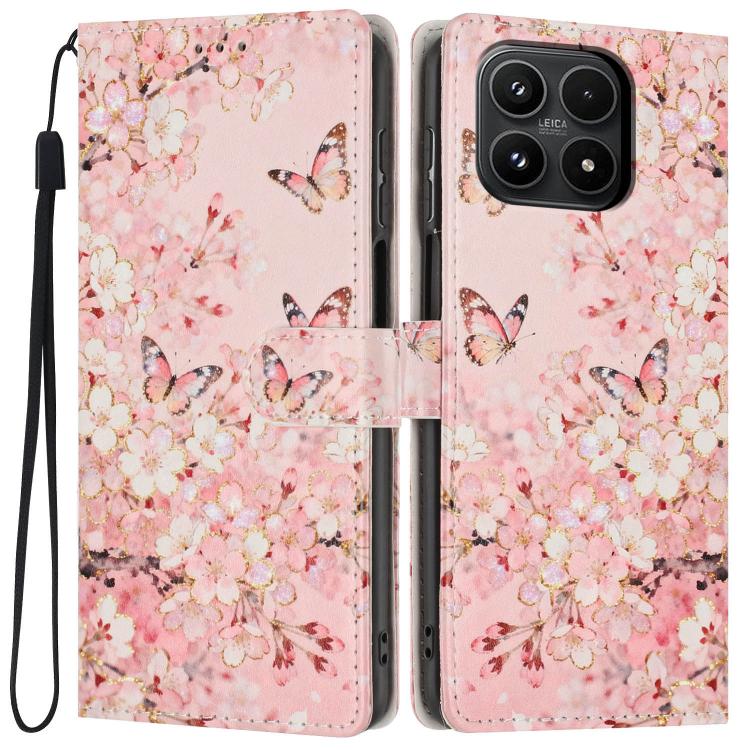 For Xiaomi 17 Colorful Painting Vegan Leather Phone Case with Lanyard(Pink Flower Butterfly)