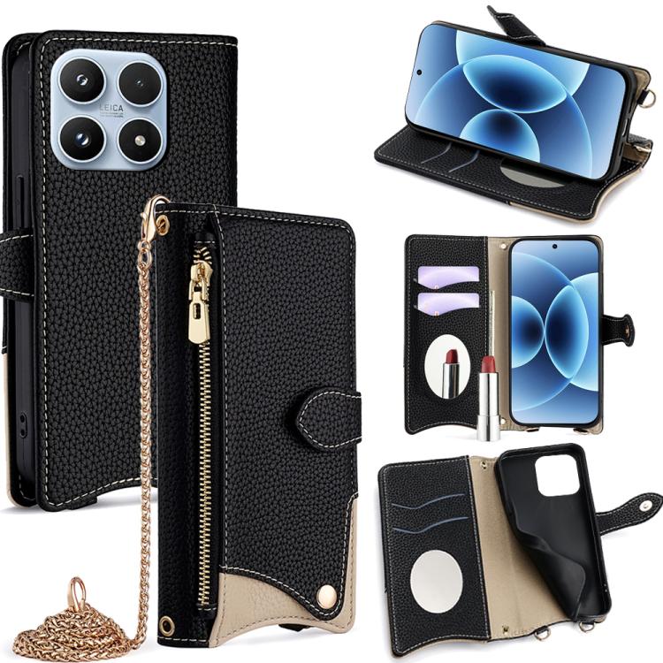 For Xiaomi 17 Crossbody Chain Fishtail Litchi Leather Phone Case(Black)