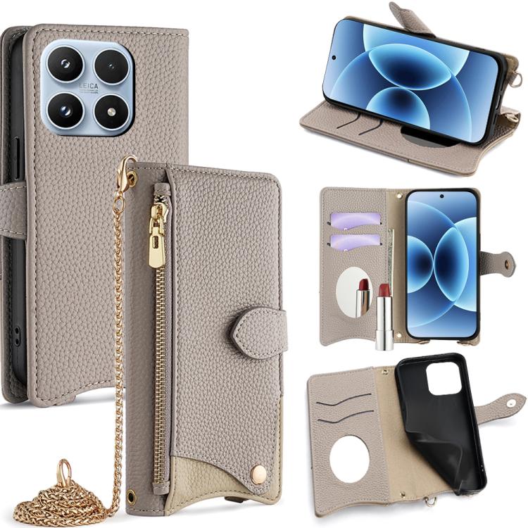 For Xiaomi 17 Crossbody Chain Fishtail Litchi Leather Phone Case(Grey)