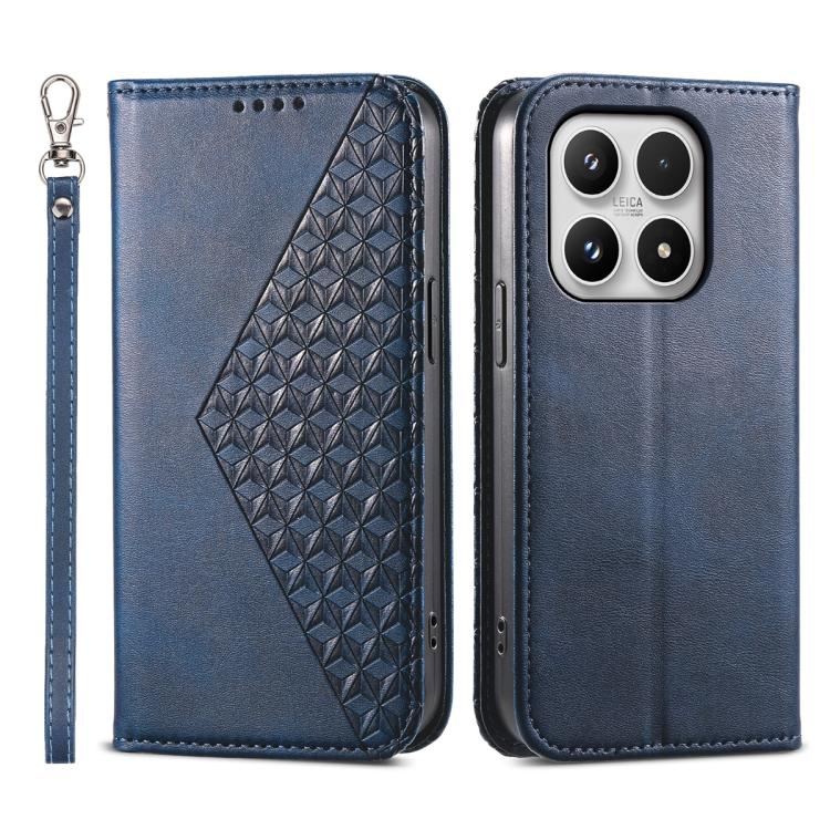 For Xiaomi 17 Cubic Grid Calf Texture Magnetic Leather Phone Case(Blue)