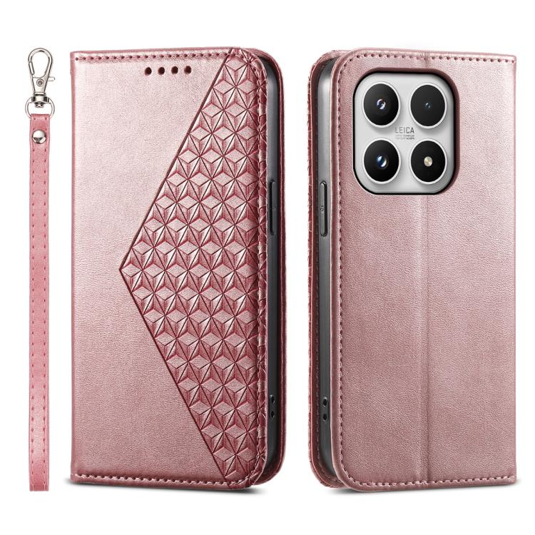 For Xiaomi 17 Cubic Grid Calf Texture Magnetic Leather Phone Case(Rose Gold)