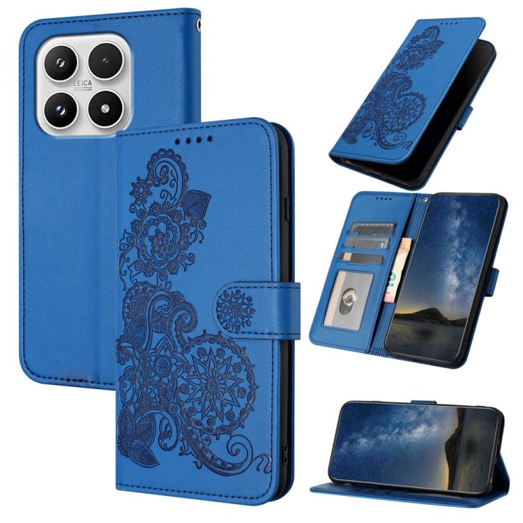 For Xiaomi 17 Datura Flower Embossed Flip Leather Phone Case(Blue)