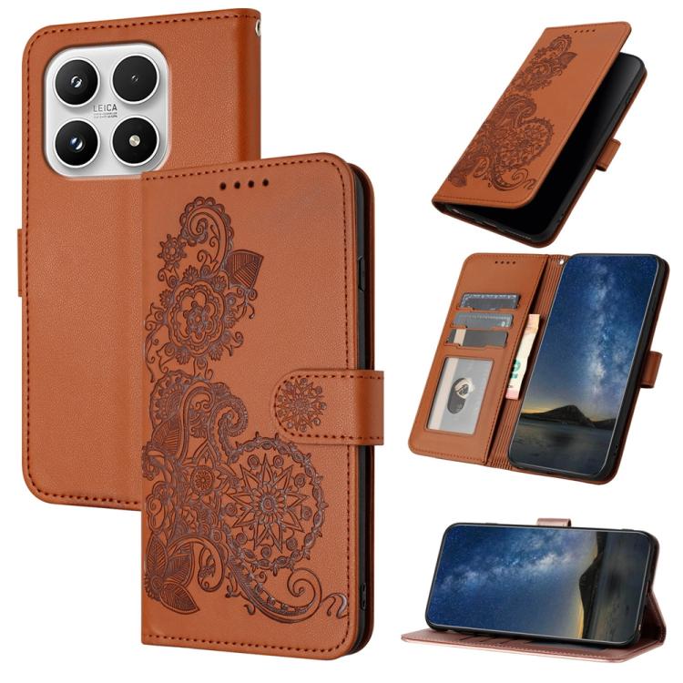 For Xiaomi 17 Datura Flower Embossed Flip Leather Phone Case(Brown)