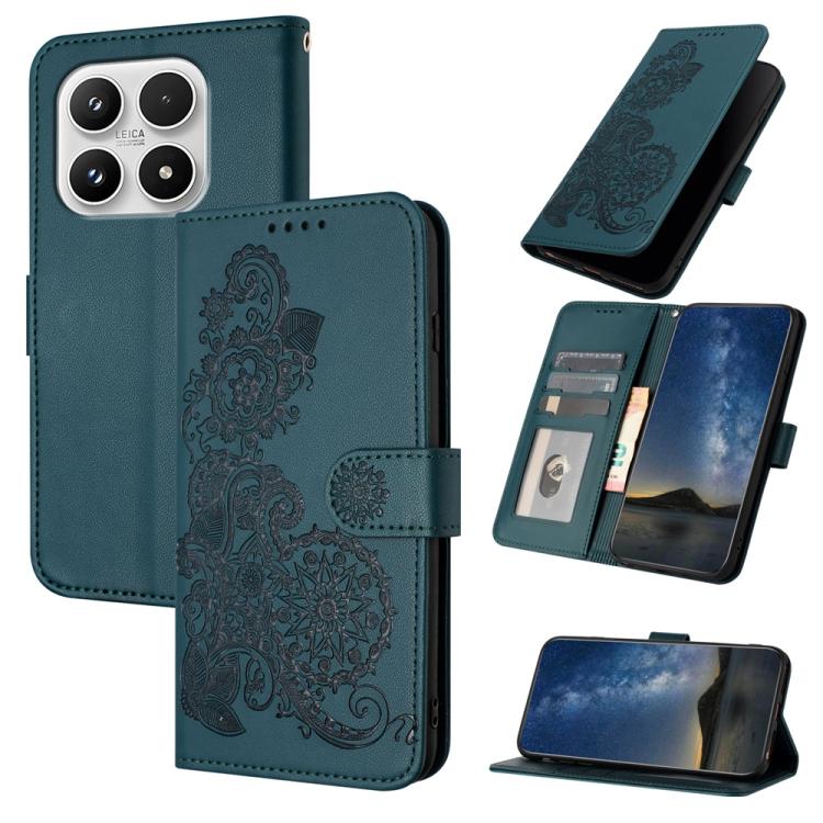For Xiaomi 17 Datura Flower Embossed Flip Leather Phone Case(Dark Green)