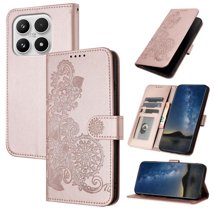 For Xiaomi 17 Datura Flower Embossed Flip Leather Phone Case(Rose Gold)
