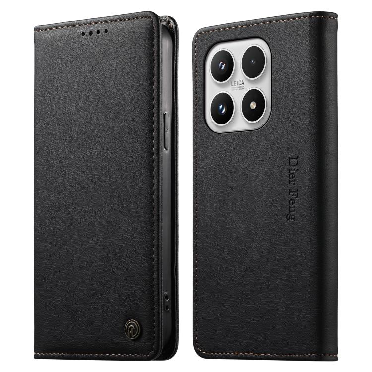 For Xiaomi 17 Dierfeng Metal Snap Magnetic RFID Vegan Leather Phone Case(Black)