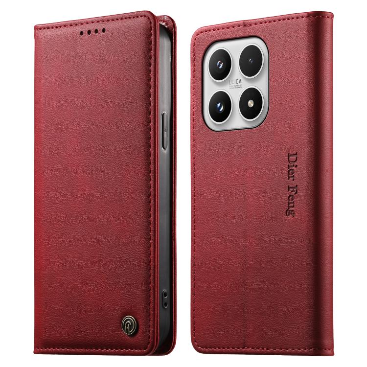 For Xiaomi 17 Dierfeng Metal Snap Magnetic RFID Vegan Leather Phone Case(Red)