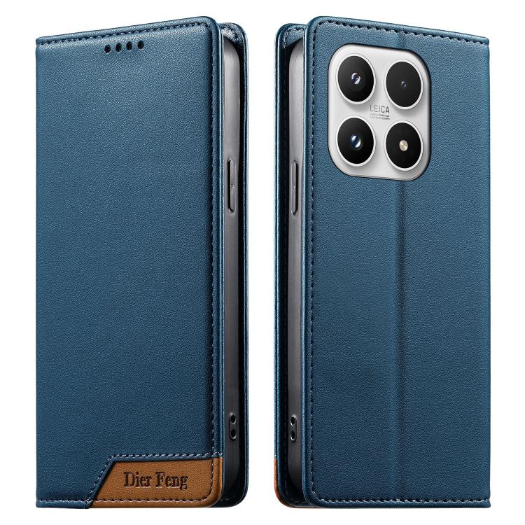 For Xiaomi 17 Dierfeng Splicing Strong Magnetic RFID Vegan Leather Phone Case(Blue)