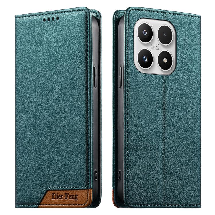 For Xiaomi 17 Dierfeng Splicing Strong Magnetic RFID Vegan Leather Phone Case(Green)