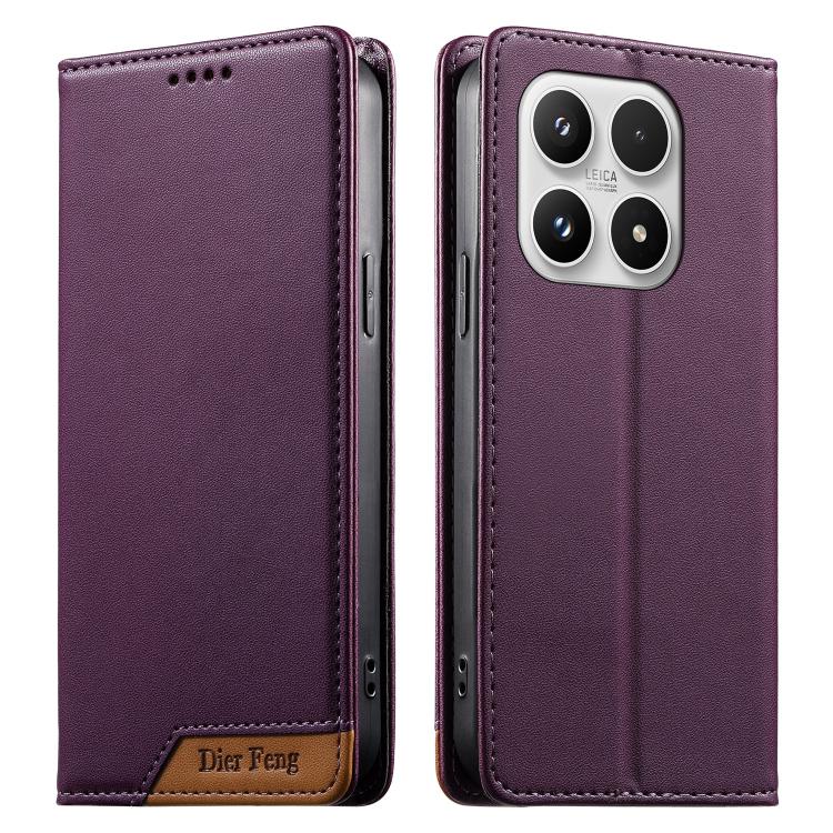 For Xiaomi 17 Dierfeng Splicing Strong Magnetic RFID Vegan Leather Phone Case(Purple)