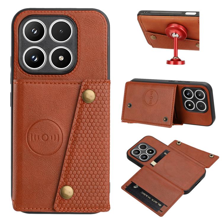 For Xiaomi 17 Double Buckle Card Slots Magnetic Phone Case(Brown)