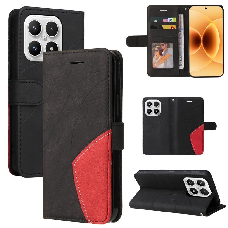 For Xiaomi 17 Dual-color Splicing Flip Leather Phone Case(Black)