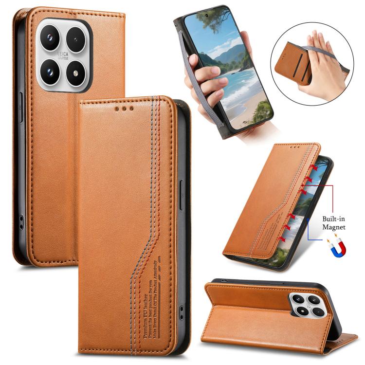 For Xiaomi 17 Elastic Wristband Magnetic Suction Leather Phone Case(Brown)