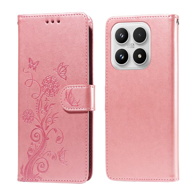 For Xiaomi 17 Embossed Butterfly Flowers Leather Phone Case(Rose Gold)