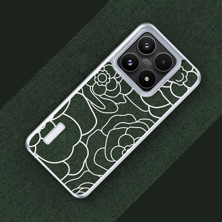 For Xiaomi 17 Embossed Camellia Wool Linen Fabric Magnetic Three Guarantees Phone Case(Dark Green)