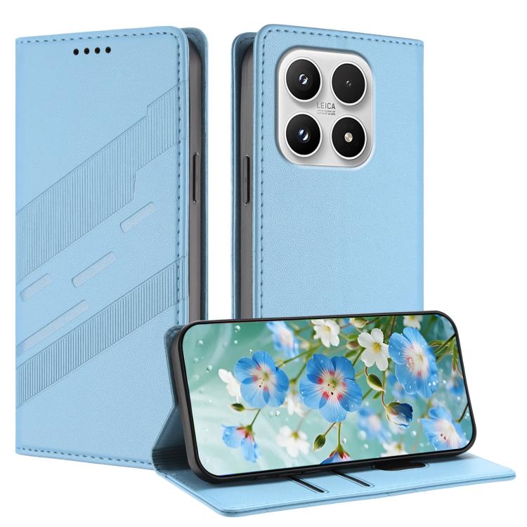 For Xiaomi 17 Embossed Multi-functional Wallet Retro Leather Phone Case(Light Blue)